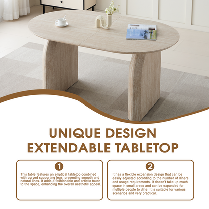 Wood Extendable Dining Table, Modern Oval Kitchen Table with Stylish Dual - Pillar Design, Perfect for Home Dining & Gathering, Multi-functional and Space-saving, Living Room and Dining Room.
