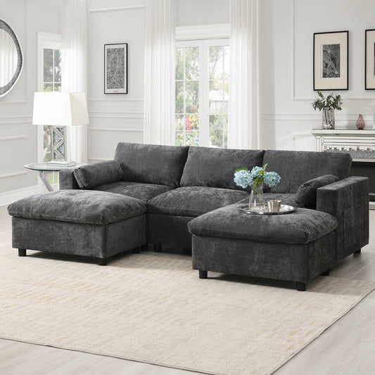 [VIDEO]86.5'' Chenille Modular Sectional Sofa with Storage Pockets, 5 Seat U Shaped Couch Set with Pillows,Free Combination,Modern Cloud Sofa with 2 Movable Ottoman for Living Room,Apartment,3 Colors