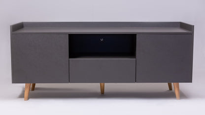 Modern TV Stand for TVs up to 60 Inches, Entertainment Center with Open Storage Shelf, Two Doors, One Drawer and Cable Management, Graphite