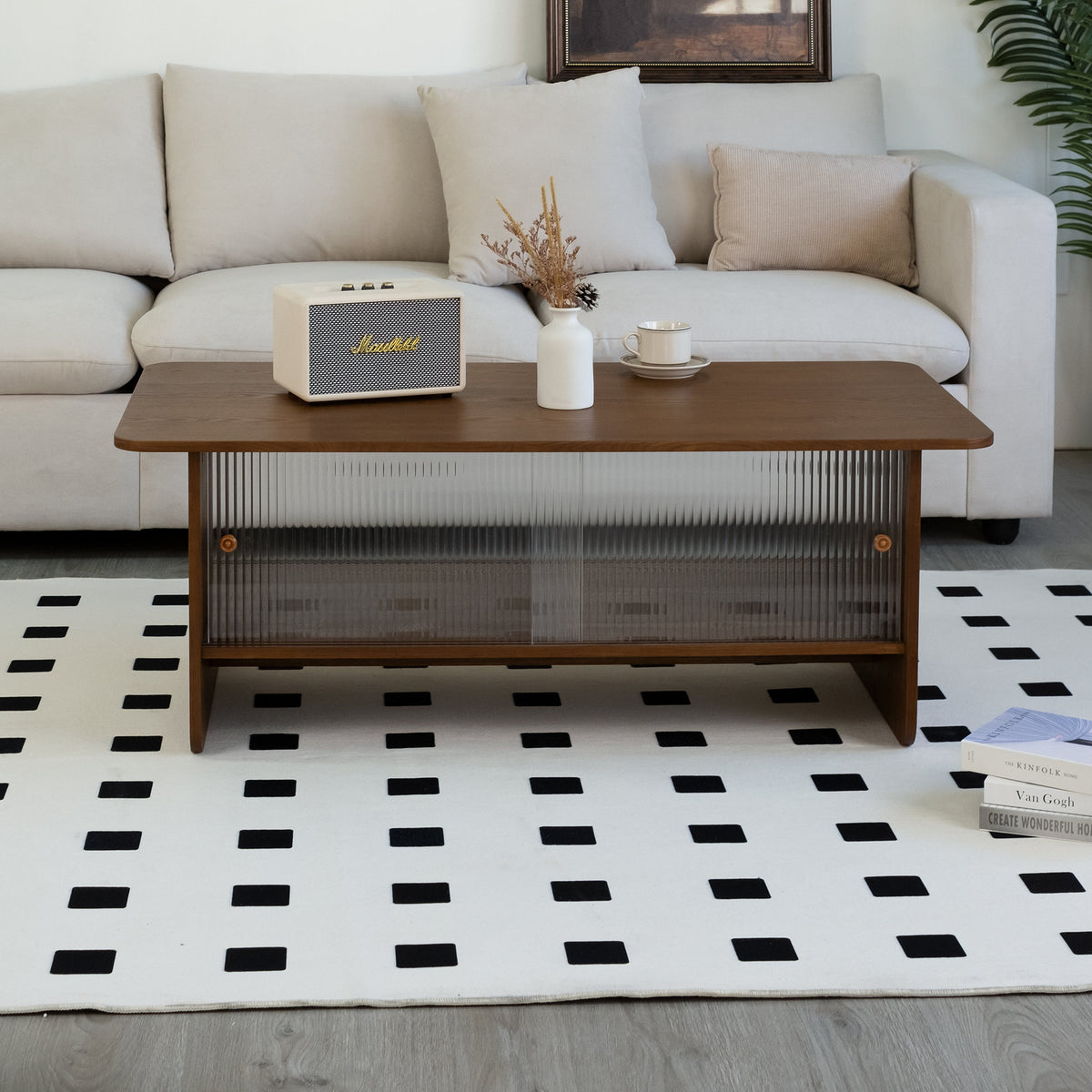 47-inch rectangular modern minimalist coffee table with a storage cabinet featuring glass sliding doors, suitable for living rooms, bedrooms and offices, easy to assemble, brown
W3935P408518/D25001Z