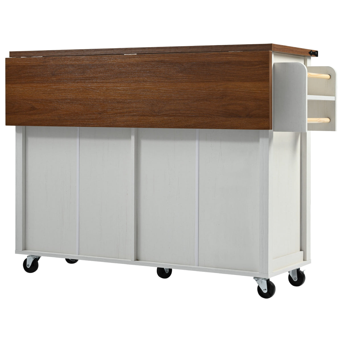 K&K 53.5''Farmhouse Kitchen Island with Power Outlet, Kitchen Storage Island with Drop Leaf, Spice Rack and Drawer