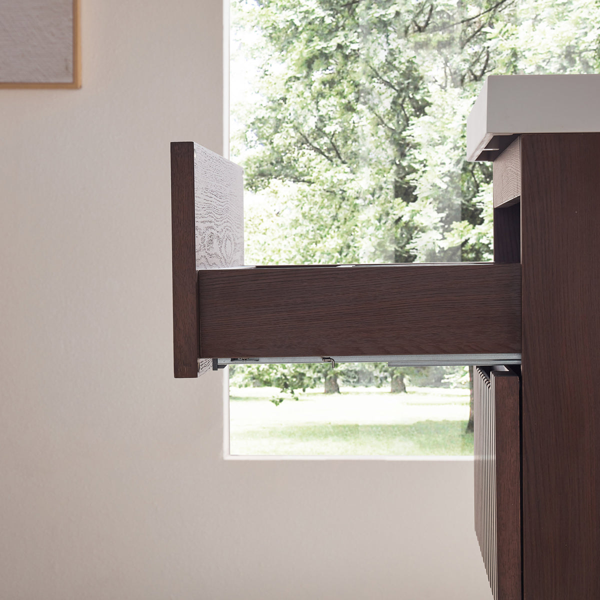 24' Wall Mounted & Floating Single Dark Walnut Bathroom Vanity with Acrylic Integrated White Basin, Pre-assembled Plywood Cabinet With 2 Drawers
