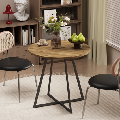 31.5 Inch Round Dining Table, Small Circle Kitchen Table with Metal Black Legs for 2-4 people, Modern Dining Room Table, Brown (only table) – Natural