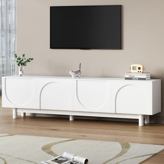 ON-TREND Graceful TV Stand with Arch Cabinets for TVs Up to 78'', Minimalist Entertainment Center with Solid Wood Legs – White