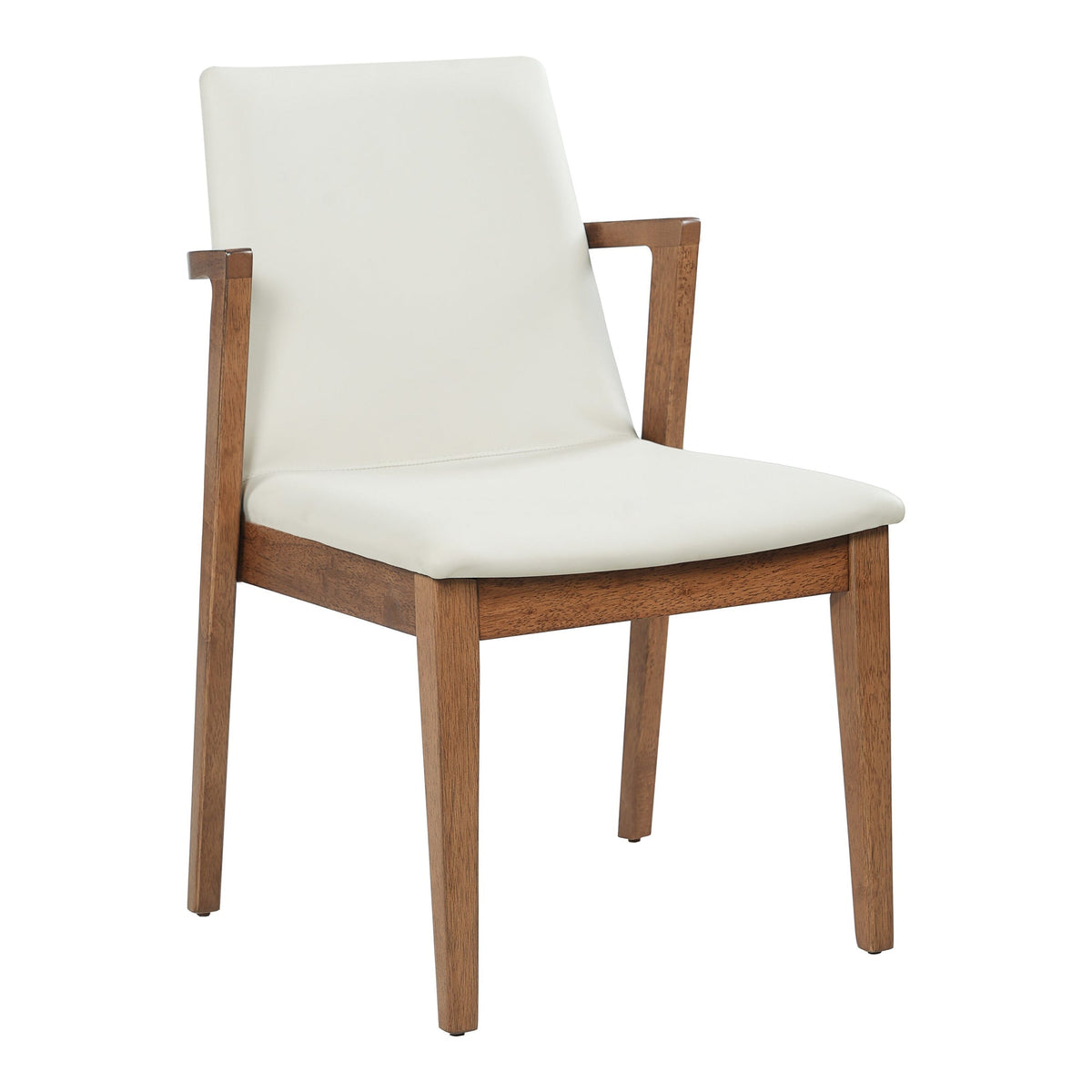 Mid-Century Modern Dining Chairs Set of 2 - Beige PU Upholstered Armchairs with Walnut Color Rubber Wood Frame, 250lbs Capacity for Kitchen & Dining Room