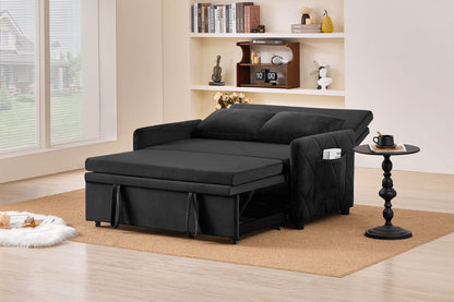 51.2' Velvet Convertible Sleeper Sofa Bed, 5-Position Adjustable Backrest Loveseat with Pull-Out Bed, Side Pocket, Multi-Functional 2-Seater Couch for Living Room, Apartment, Small Space
