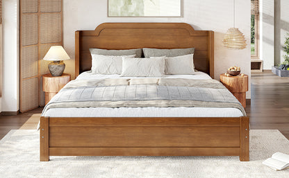 Queen Solid Wood Platform Bed with Headboard Brown Finish & Minimalist Design, Easy Assembly, No Box Spring Needed Traditional Wood Bed Frame.Brown
