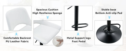 Modern Swivel Adjustable Bar Stools Set - 2 Pack, White PU Material, with Footrest, Holds Up to 250 lbs