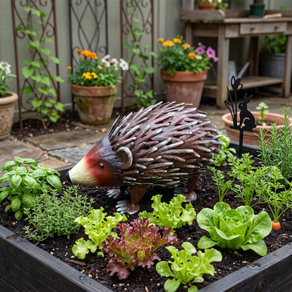 Metal Hedgehog Garden Statue Handmade Wrought Iron Animal Sculpture, Weatherproof Realistic Hedgehog Figurine Outdoor Lawn Patio Yard Landscape Decor Ornament