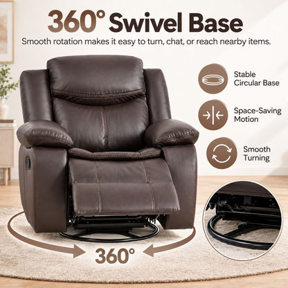 Faux Leather Swivel Recliner Chair, Manual Reclining Armchair with 360° Swivel Base, Padded Backrest & Armrests