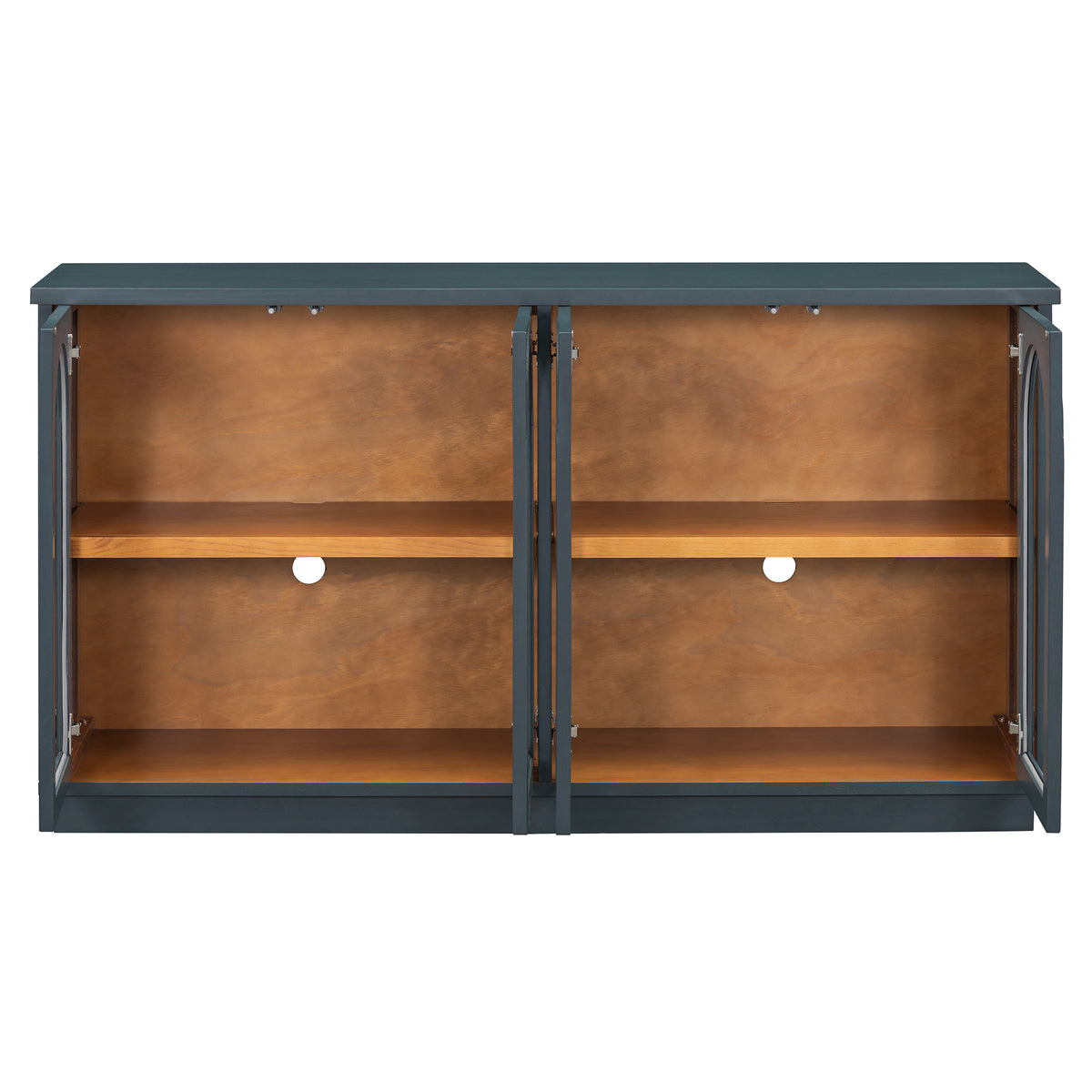 TREXM 4-Door Large Storage Buffet Cabinet with Glass Doors, Arched Cabinet with Adjustable Shelves - Navy