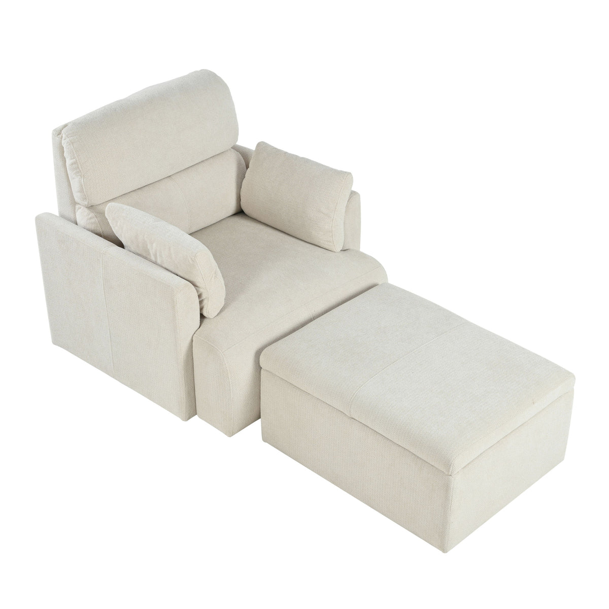 Oversized Chair w/Storage Ottoman, Wide Accent Armchair Chair for Living Room, Modern Lounge Chair, Upholstered Mid-Century Reading Chair, Comfy Living Room Chair, Deep Seat Sofa Couch(Beige Gray)