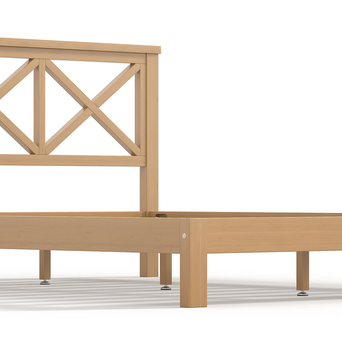 Queen Platform Bed with ''X'' Design Headboard, Bamboo-made Bed Frame Queen Size with Suppport Slats, Mid-century Style, Natural