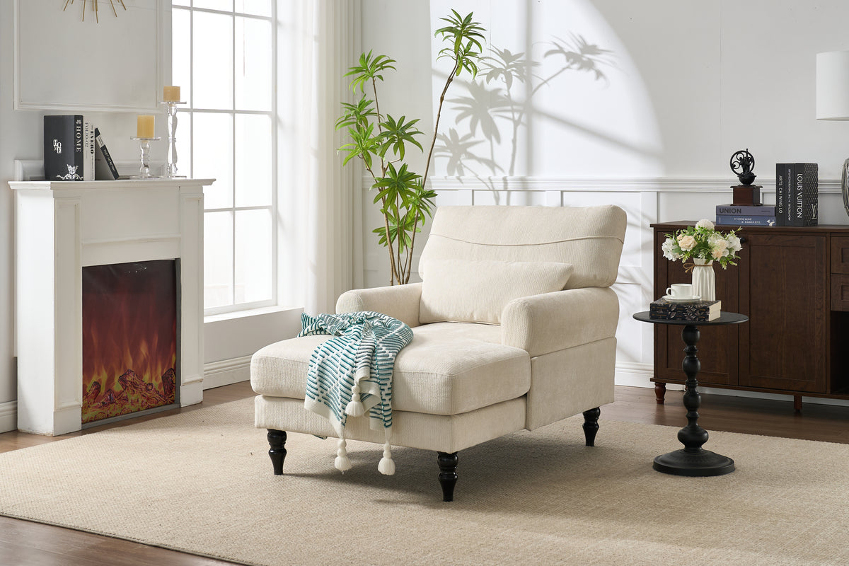 Modern Chaise Lounge , Upholstered Indoor Leisure Sofa Recliner, Chair Sleeper for Bedroom, Living Room, Study Room, Office,WHITE