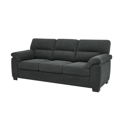 3-Seater Sofa, Dark Gray Upholstered Couch, Modern Living Room Furniture, Textured Fabric Sofa, Minimalist Settee, Comfortable Armchair, Sturdy Frame Sofa