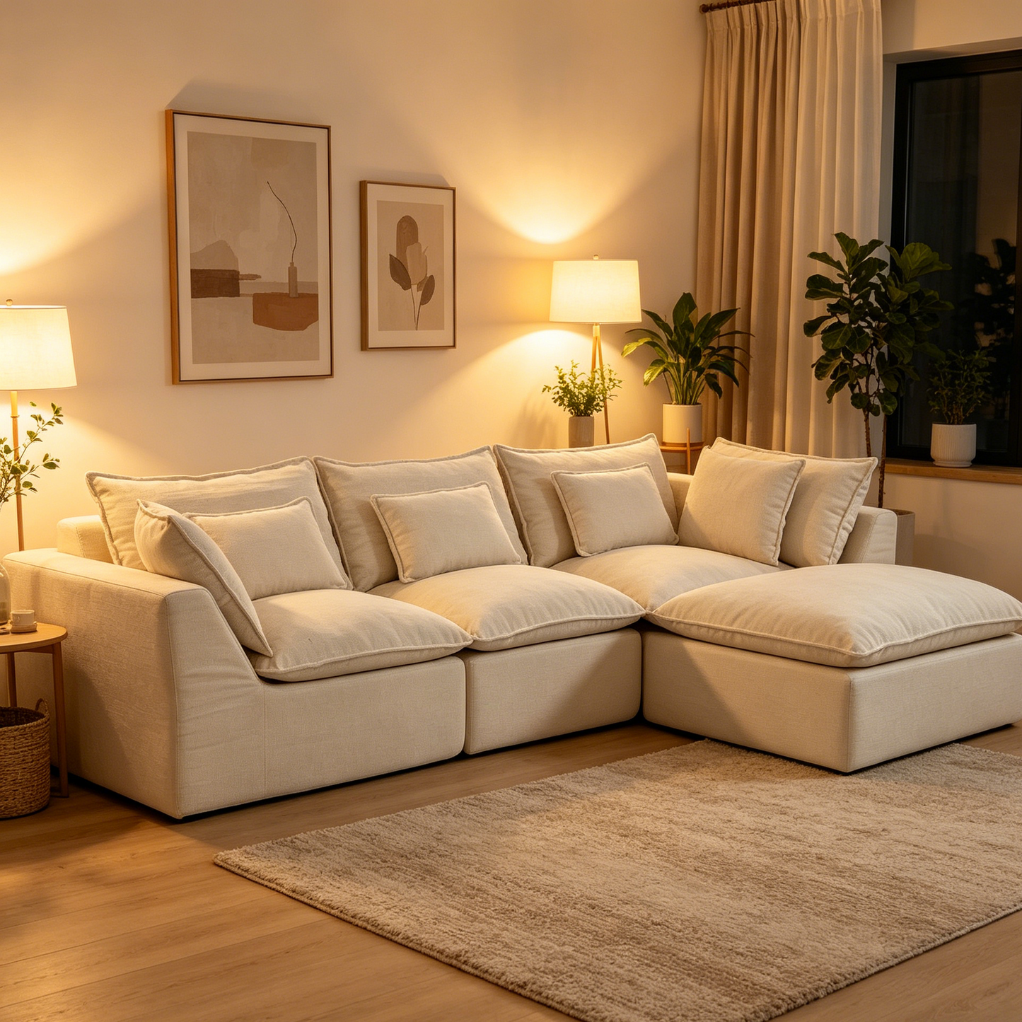 102.3' Width Cloud Couch Oversized Modular Sectional Sofa True Relax Comfy Couches Wide&Deep Seat Sofas for Living Room Furniture Sets, 3Seat with Ottoman