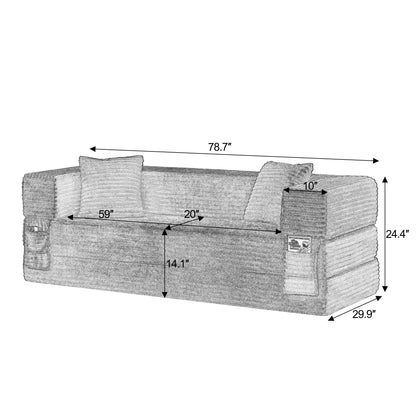 Modern cord sofa with stylish appearance, classic square design, unique two-tier design, convertible into a bed