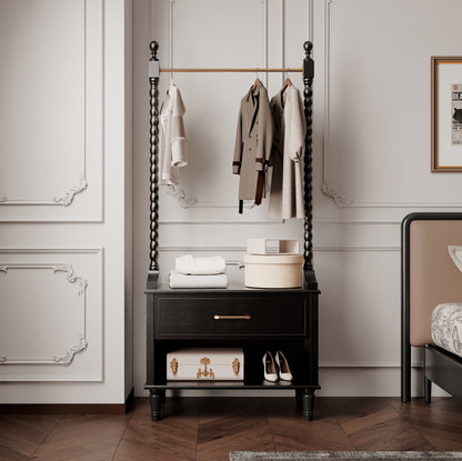 Clothes Rack, Solid Wood Clothing Rack, with 2 Drawers, Coat Hanger, Floor-standing Garment Racks, for Hanging Shirts, Jackets, Coat(Black)