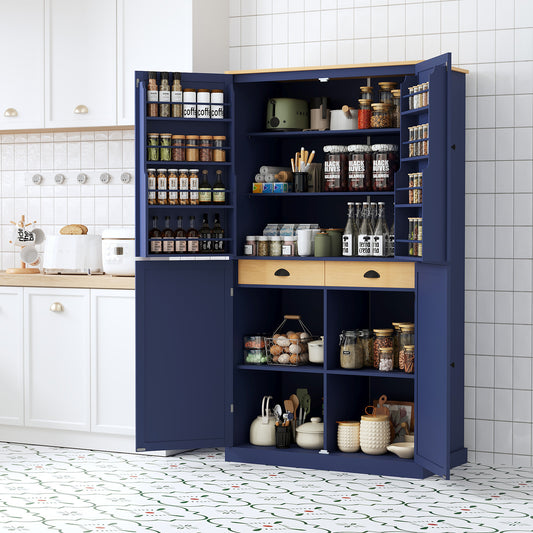 [Assembly Video Provided]TOPMAX 40.2x20x71.3inch High Freestanding Kitchen Pantry Large Cupboard Storage Cabinet with 2 Drawers, 2 Adjustable Shelves, 8 Door Shelves for Kitchen, Dining Room,Blue