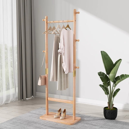 Solid wood hanger set 23.6*11*71 inches. This product is made of eco-friendly material, easy to assemble, elegant and stylish. It can be placed in the bedroom/entrance/living room (inatural )