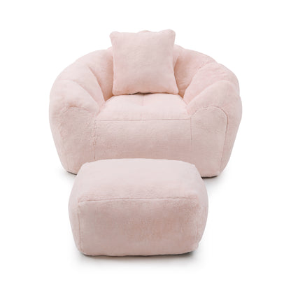 Giant Bean Bag Chair withFootstool, Oversized Bean Bag  for Adults and Kids, Faux Fur Shell-Shaped Large Chair with Filler, Stuffed Big Accent Sofa,  Floor Sofa for Gaming,Reading Living Room Bedroom