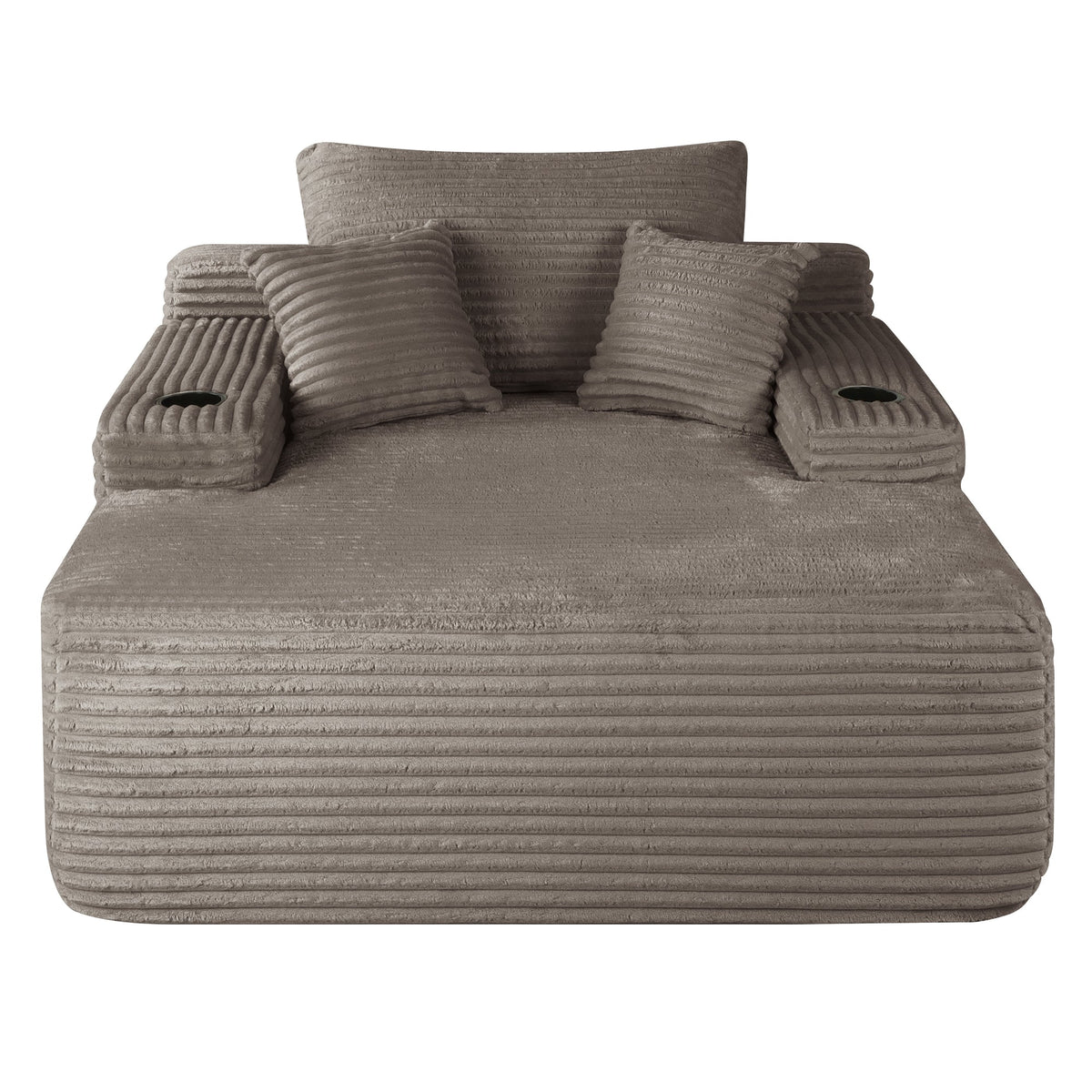 Convertible Chaise Lounge Chair Plush with Wide Armrest & Throw Pillows, Cozy Boneless Sleeper Sofa Bed Armchair, with cup holder,for Living Room, Bedroom, No Assembly Required,Brown