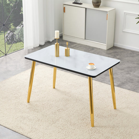 Modern minimalist rectangular dining table, suitable for 4-6 people. Tempered glass countertop+lower MDF board, imitation marble texture – Model W1151S04619
