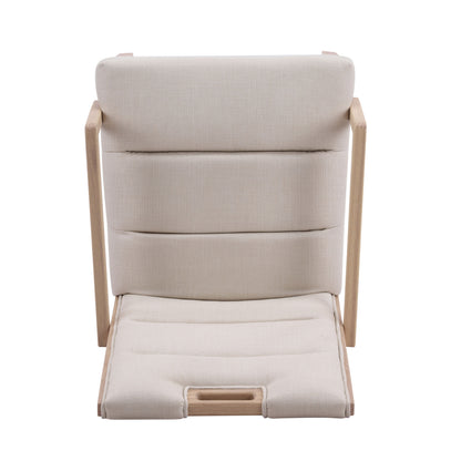 Upholstered Dining Chairs with Armrests, Beige Fabric & Natural Rubber Wood Frame, Set of 2