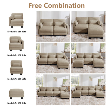 Channel Tufted Design Modern Minimalist Modular Sectional Loveseat Sofa, 2-Seater Couch with Thick Comfortable Seat Cushions, Suitable for Living Room, Bedroom and Apartment, Camel Chenille
