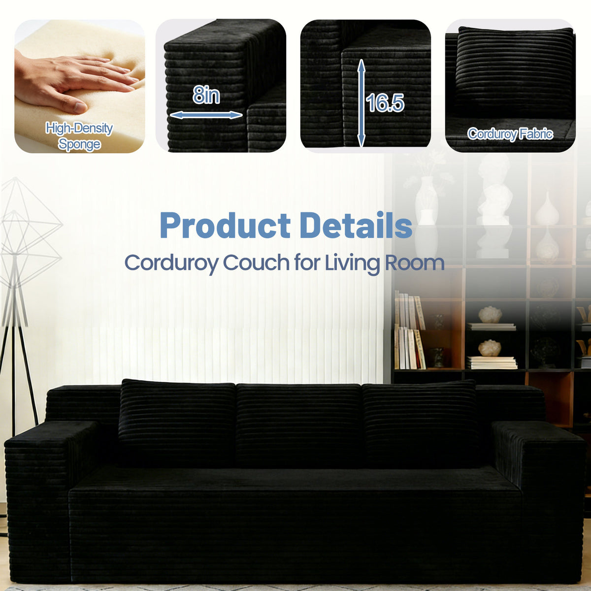 71" 3Setaser Sofa,Corduroy Fabric,Deep Seat Couches,Comfy Loveseat Sofa,No Assembly,1pcs for Living room, Bedroom,Conference room ,Apartment
