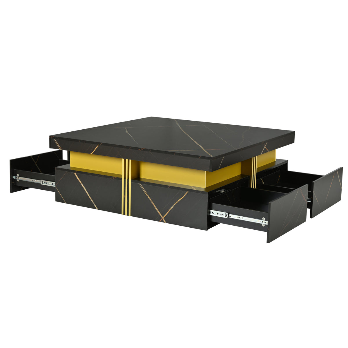Modern Black Square Storage Coffee Table With 4 Drawers