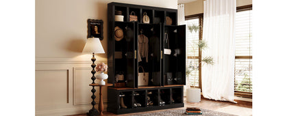 U-Can Farmhouse Entryway Storage Cabinet Coat Closet with Shoe Rack & Display Cubbies