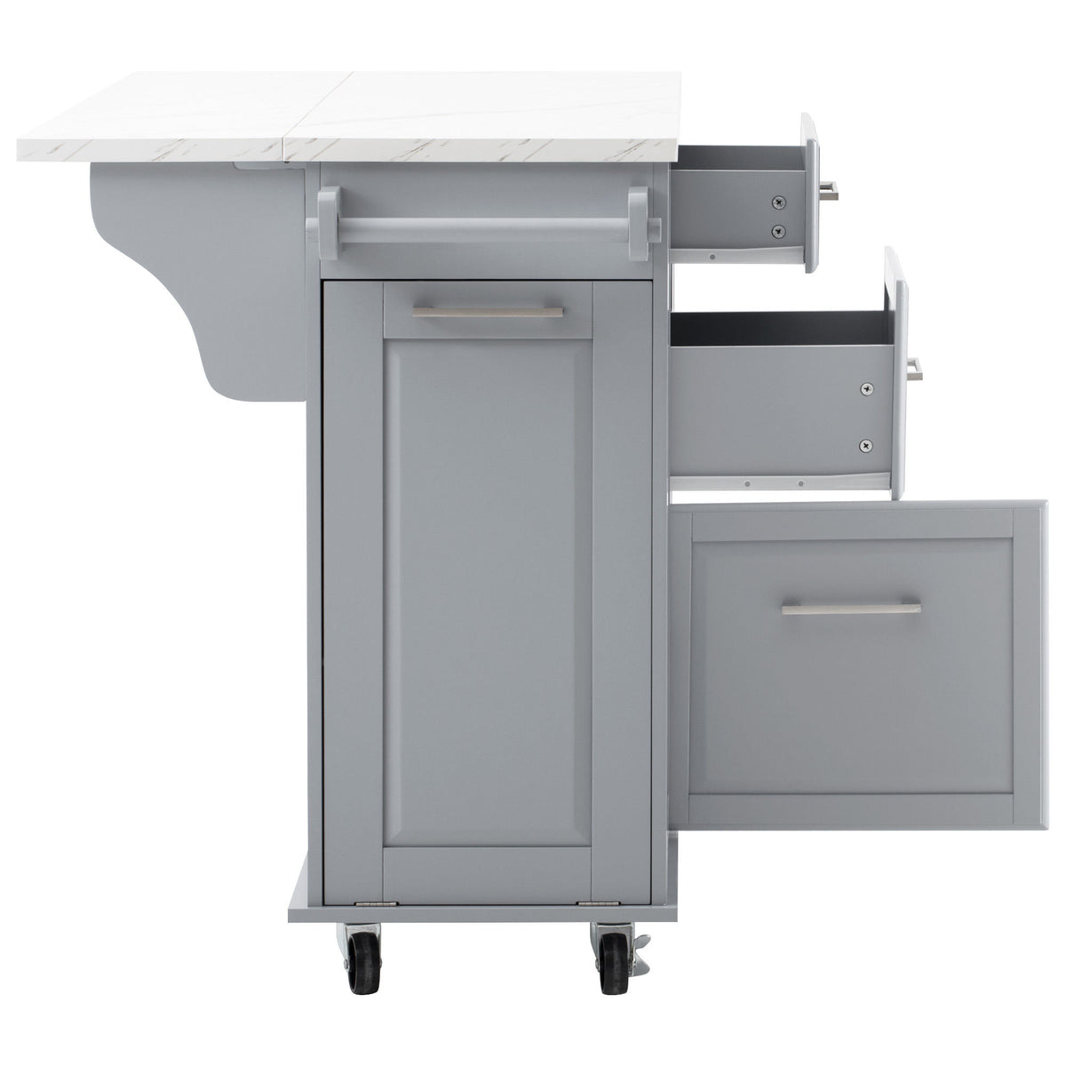 K&K 50.7" Kitchen Island with Storage Tilt Trash Can Cabinet and Pull Out Cabinet Organizer – Blue