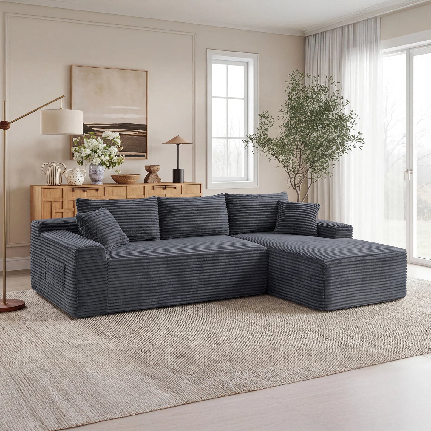 106.3' Cloud Modular Sectional Sofa Couch with L-Shape Chaise,Modern Minimalist Upholstered Couches for Living Room Bedroom,Deep Seat Corner Couch,No Assembly Required