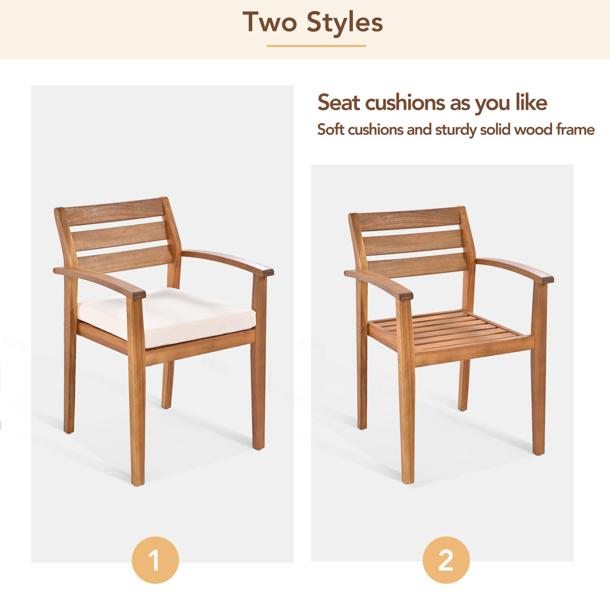 GO Outdoor Wood Dining Set For 7-8 Person, Outdoor Dining Furniture With Removable Cushions, Ergonomic Chairs And Bench, Thicker Table