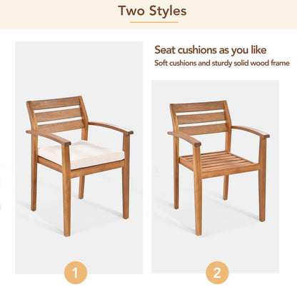 GO Outdoor Wood Dining Set For 7-8 Person, Outdoor Dining Furniture With Removable Cushions, Ergonomic Chairs And Bench, Thicker Table