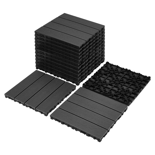 9 PCS 23.13 lb heavy-duty & recyclable Wood-Plastic DIY Interlocking Deck Tiles 11.8' x 11.8'- Waterproof Outdoor and Indoor Flooring for Patio, Balcony, Porch, Backyard, Bedroom (Black)