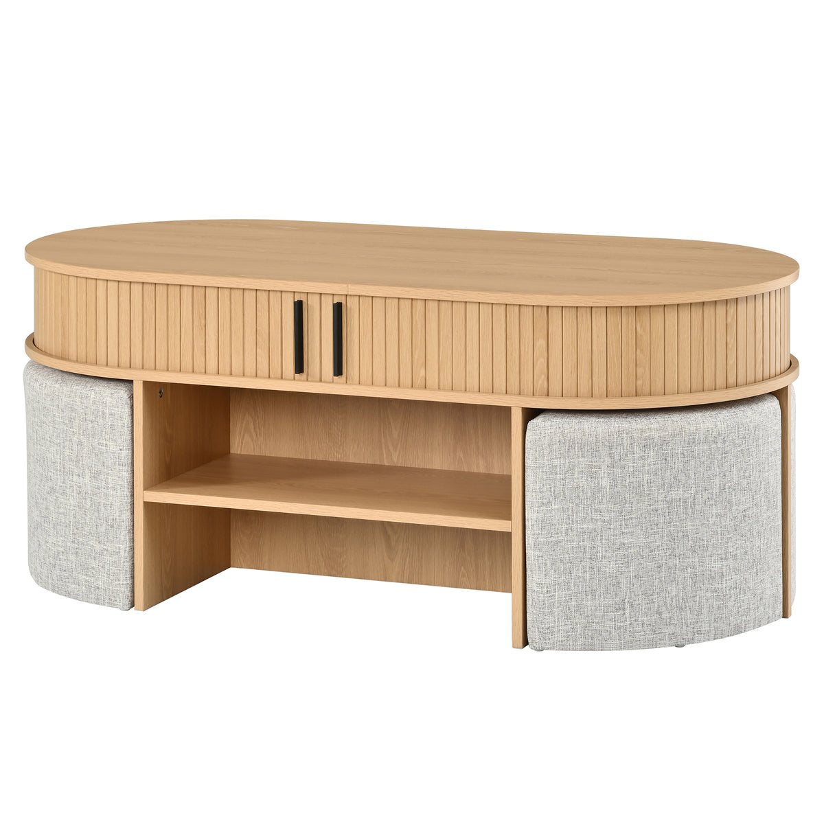 U-Can Multi-Functional Oval Coffee Table with Storage & 4 Fabric Stools