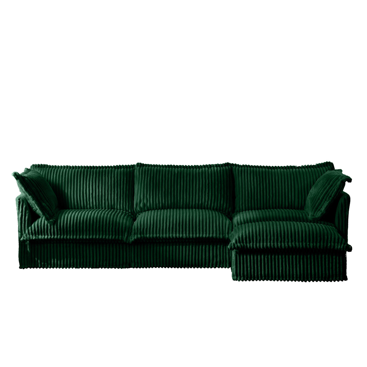 L-Shaped Slipcovered Sectional Sofa Couch, Comfy Deep Seat Cloud Couch with Convertible Ottoman & 2 Big Pillows, Modern Oversized 3 Seater Slipcovered Sofa Set for Living Room Office, Green Corduroy