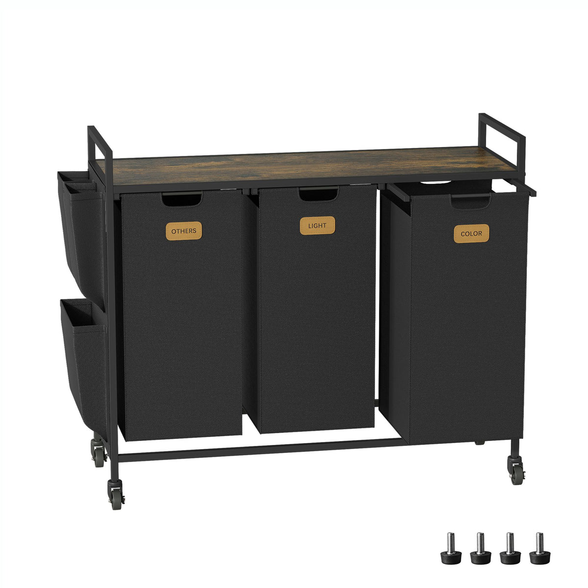 3 Section Laundry Hamper, Laundry Sorter with Wheels, Laundry Basket Organizer with Shelf & 3 Pull-Out Removable Bags, Dirty Clothes Hamper Organizer for Laundry Room Bathroom Dorm ,39.6 gallons(150L)