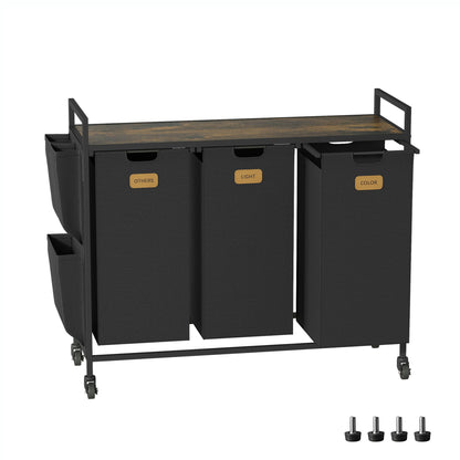 3 Section Laundry Hamper, Laundry Sorter with Wheels, Laundry Basket Organizer with Shelf & 3 Pull-Out Removable Bags, Dirty Clothes Hamper Organizer for Laundry Room Bathroom Dorm ,39.6 gallons(150L)