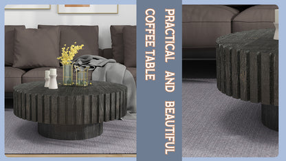Modern minimalist circular black coffee table, 31.4-inch natural wood color and texture, space aesthetics suitable for easy assembly in living rooms, study rooms, and dining rooms