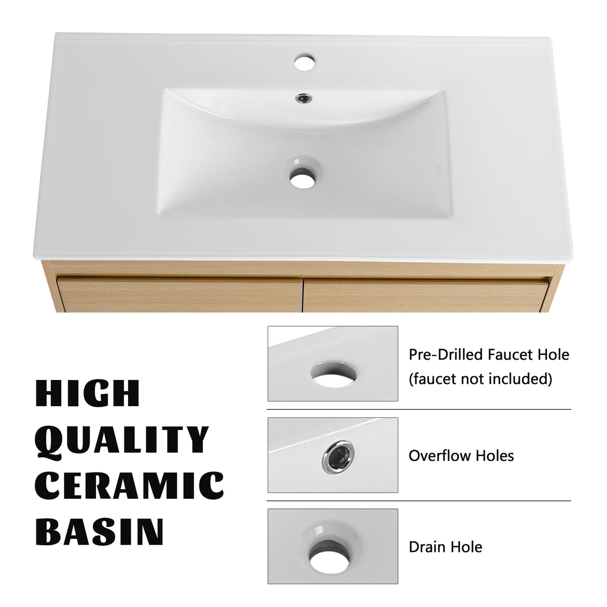 36" Freestanding Bathroom Vanity With Ceramic Sink