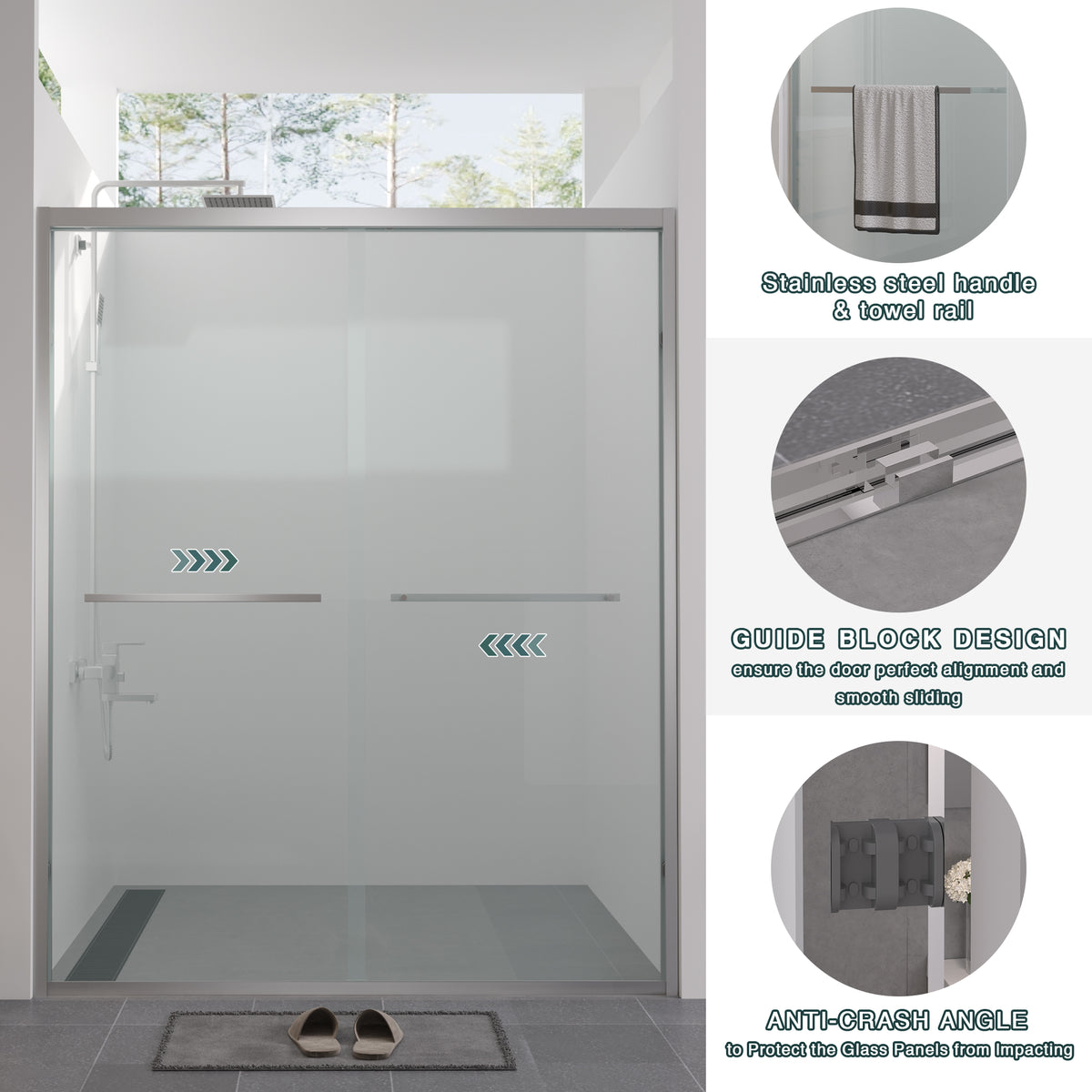 56-60'x74" Aluminum Frame Double Sliding Shower Door, Bypass Bathroom Sliding Door with Premium 1/4" Clear Tempered Glass – Model W2011P330163
