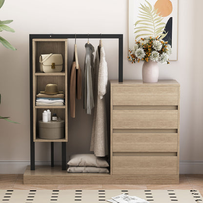 Wardrobe with 4 Drawers and 3 Shelves,Natural