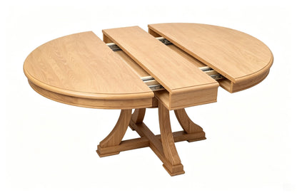 Natural Wood Round Extendable Dining Table Set of 7, 6pcs Rope Woven Back Dining Chairs with Upholstered seats, Natural Oak Finish Dinner Table Set for Kitchen Dining Room