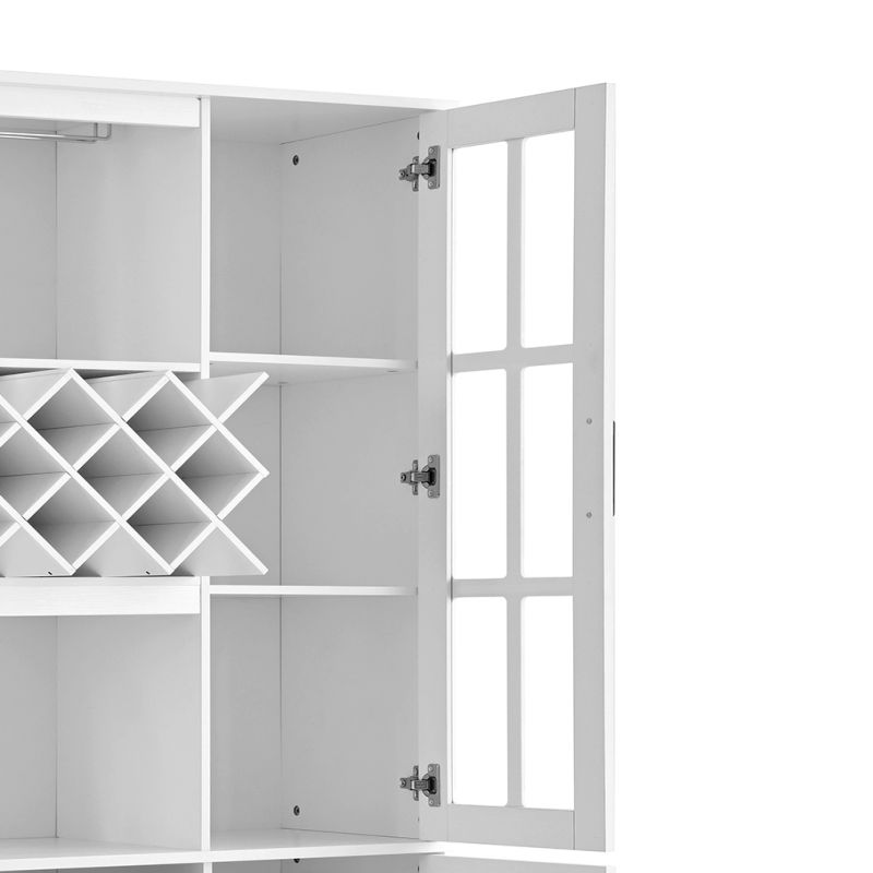 U_Style 74.1" Tall Wine Cabinet with Wine Rack & Glass Holder, 4-Door Storage Cabinet with Drawer & Open Shelves, Multifunctional Kitchen & Bar Cabinet with Door Storage for Kitchen, Dining Room