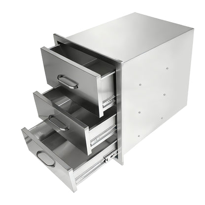 Outdoor Kitchen Drawers Stainless Steel, Flush Mount Triple Drawer,  18Wx23Hx23D with Stainless Steel Handle, BBQ Drawers for Outdoor Kitchens or BBQ Island