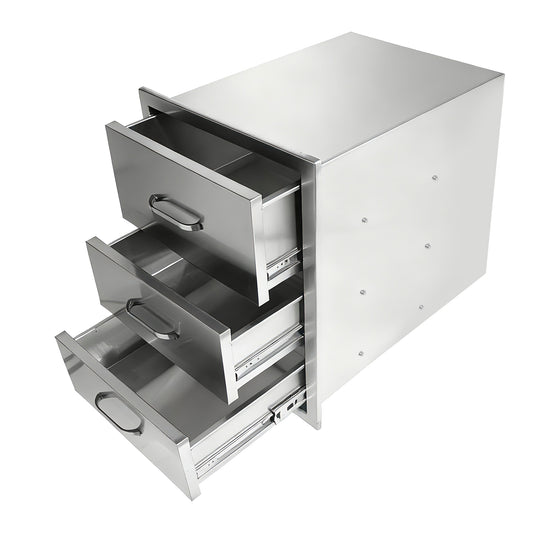 Outdoor Kitchen Drawers Stainless Steel, Flush Mount Triple Drawer,  18Wx23Hx23D with Stainless Steel Handle, BBQ Drawers for Outdoor Kitchens or BBQ Island