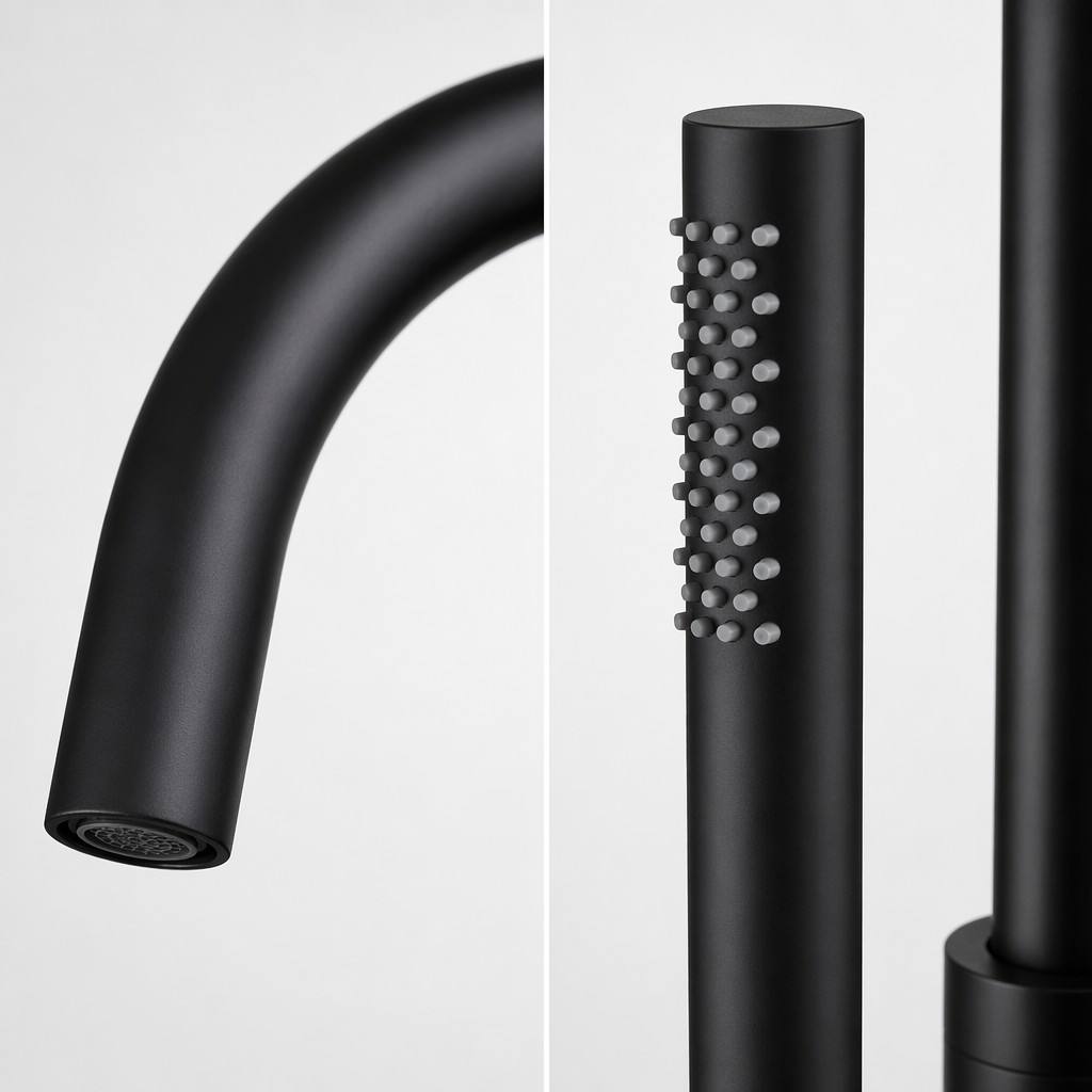 Matte Black Freestanding Tub Faucet, Floor Mounted Bathroom Faucet, Brass Single Handle with Hand Shower, High Flow 6 GPM